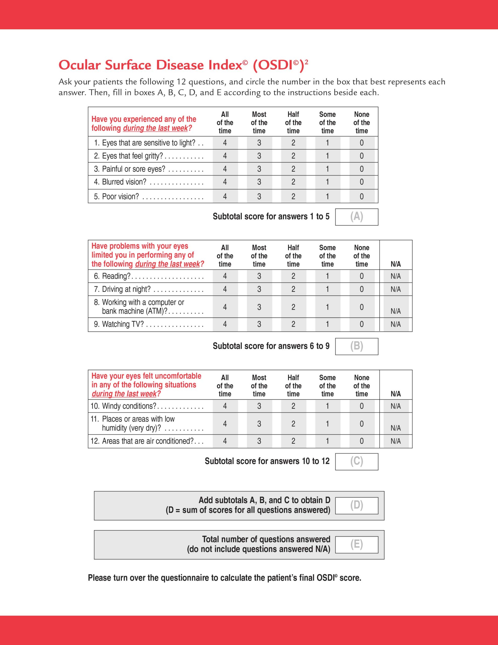OSDI Questionnaire - Ocular Surface Disease Index